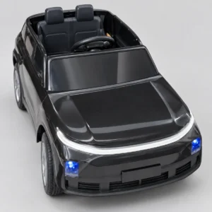 Black child-size ride-on car viewed from the front