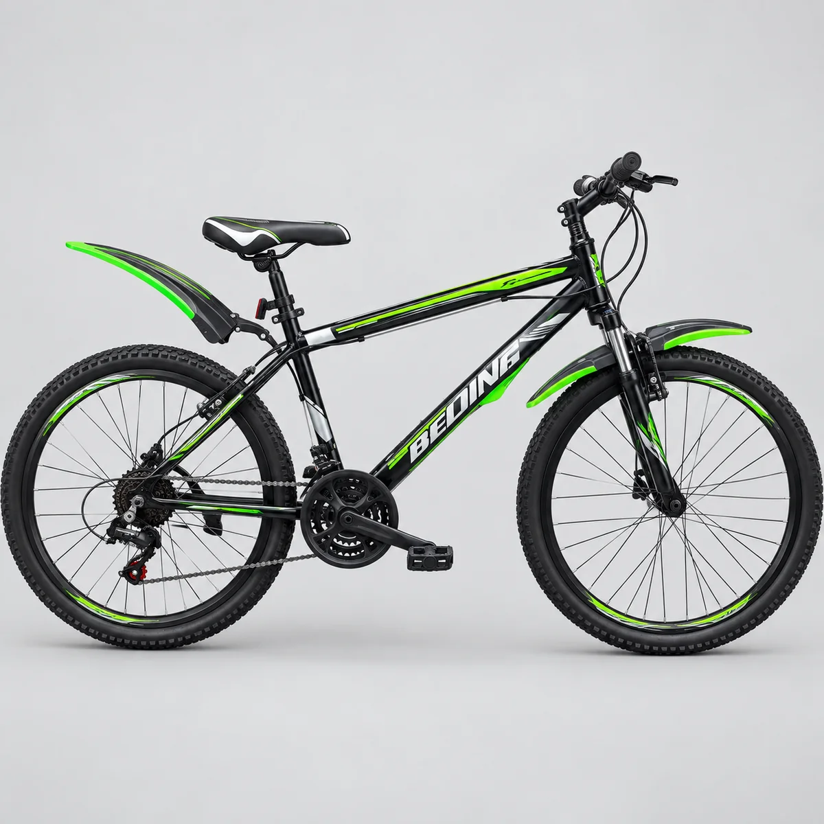 Black and green BEDINA bicycle with front suspension and mudguards
