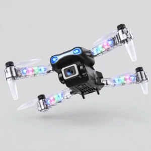 Black E99 folding camera drone with transparent illuminated arms