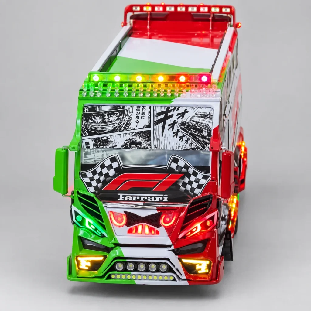 Red white and green F1/Ferrari-livery decorated RC nganya bus