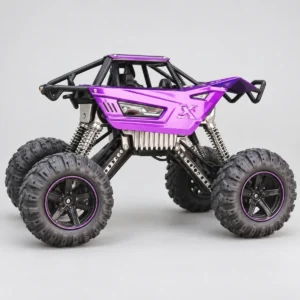 Purple and black open-frame RC rock crawler with large tyres